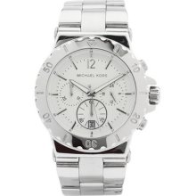 Michael Kors Chronograph Shiny Silver Stainless Steel & Ceramic Women's Watch