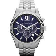 Michael Kors 'Large Lexington' Chronograph Bracelet Watch, 45mm Silver/ Navy