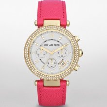 MICHAEL-KORS MICHAEL-KORS Parker Gold Tone Glitz Pink Leather Watch