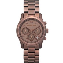 Michael Kors Mk5492 Women's Brown Mid-size Runway Watch In Box