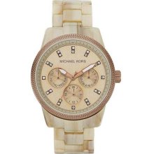 Michael Kors Ritz Acetate Horn Sand Chocolate Chronograph Watch Mk5641 Women