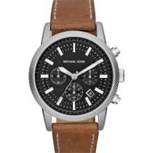 Michael Kors 'Scout' Chronograph Leather Strap Watch, 43mm Luggage/ Silver