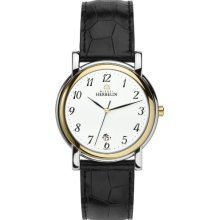 Michel Herbelin Men's Quartz Watch With White Dial Analogue Display And Black Leather Strap 12243/T28