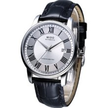 Mido Baroncelli Automatic Cosc Leather Strap Watch Silver M0104081603329