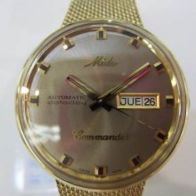 Mido Commander Men's Watch Automatic 25 Jewels Daytoday Stainless Gold Mesh Bd