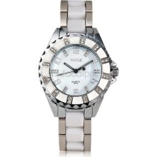 MIKE 8179 Women's Stainless Steel & Ceramic Analog Watch with Crystal Decoration (White & Silver)