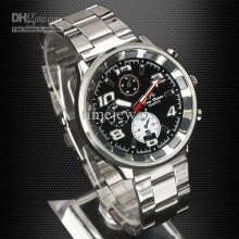 Min. Order 6 Pieces Men Stainless Steel Band New Black 3-dial-decor