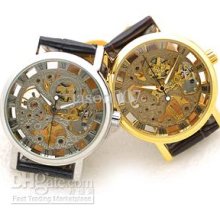 Mix Wholesale Men Sport Leather Transparent Automatic Mechanical Wat