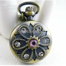 (mixture Model) Antique Bronze Flower Necklace Locket Pocket Watch L