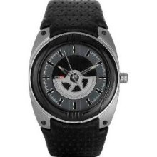 Mns White Label Gray Dial Blk Leather Strap