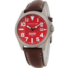 Momentum Atlas Men's Quartz Watch With Red Dial Analogue Display And Brown Leather Strap 1M-Sp00r2c