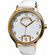 Moschino Time For Oneself Quartz White Leather Designer Dress Watch Mw0238