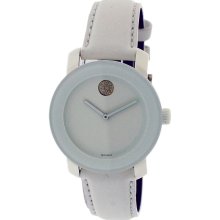 Movado Bold White Leather Crystal Unisex Watch 3600043 - White - Leather