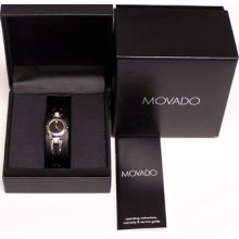 Movado Swiss Watch Amorosa 24mm Black Dial Diamonds Bangle Bracelet 0604983