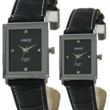 Nary Retro Couple Waterproof Watch Black Dial Faux Leather Band Watch