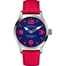 Nautica Men's BFD 102 Blue Dial & Red Canvas Strap A11559G Watch