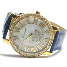 Navy Blue Strap Butterfly Bling Crystal Watches Bug3