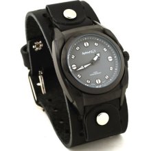 Nemesis B081w Men's Black Ip Wide Leather Cuff Watch