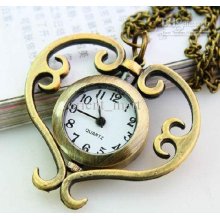 New Antique Rotating Heart Shape Quartz Pocket Watch Vintage Elegant