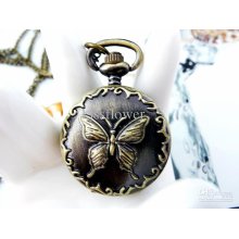 New Fashion S Size Butterfly Pocket Watch Necklace,quartz Watch,vint