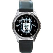 NEW* HOT TURKISH SOCCER BESIKTAS LOGO Round Metal Watch - Stainless Steel - Silver