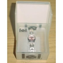 New Lei Wrist Watch Silver Link Band Round Dial Pink Face