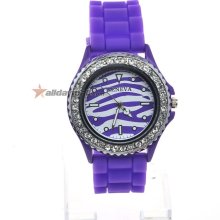 New Style Zebra Animal Print Analog Watch - Purple