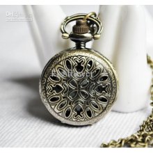 New .vintage Style S Size Butterfly Flowers Pocket Watch Necklace ,q