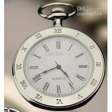 New White Dial Sliver Mens Quartz Pocket Watch W Chain