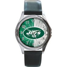 New York Jets Unisex Silver-Tone Round Metal Watch 01