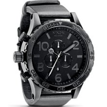 Nixon The 51-30 Chrono Round Matte Black Watch with Leather, 51.25mm