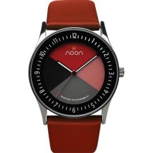 Noon Copenhagen Mens No. 43 Stainless Watch - Red Leather Strap - Red