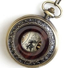 Nostalgic Pocket Watch Bronze Mahogany Hollow Mechanical Pocket Watch