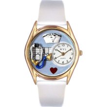 Nurse Blue White Italian Leather Band And Goldtone Watch C0610002 Colorful Face