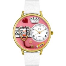 Nurse Red White Skin Leather And Goldtone Watch #G0620040 ...