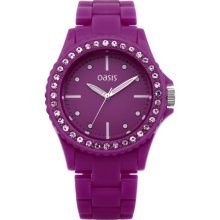 Oasis Women's Quartz Watch With Purple Dial Analogue Display And Purple Plastic Bracelet B1160