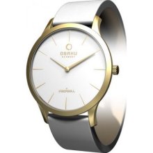 Obaku By Ingersoll Ladies Gold Case White Leather Strap Watch