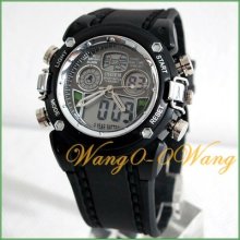 Ohsen Digital Analog Chronograph Black Mens Lady Sports Wrist Watch Gift