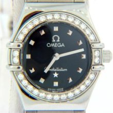 Omega Constellation Factory Diamond Bezel Ladies Black Dial Watch 1365