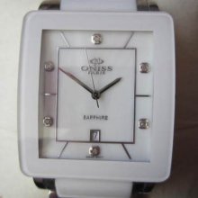 Oniss Men's Watch Quartz Diamond All White Ceramic Prezioso-d Mop Dial Original