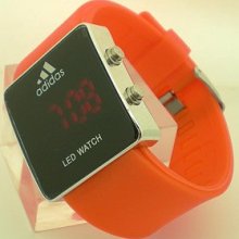 Orange Luxury Sport Style Silicone Band Red Led Digital Date Lady Men Watch