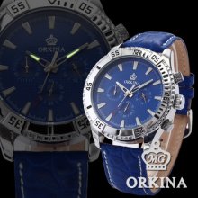 Orkina 24 Hours 6 Hands 3 Dial Analog Leather Men Quartz Sport Watch Dailyetrade