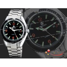 Orkina Mens Quartz Wrist Watch Watches Analog Black Dial Date Display Steel Band