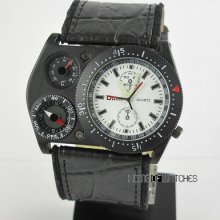 Oulm Avant Design 3 Dials Mens Sport Boys Black Leather Wrist Quartz Watch Hot