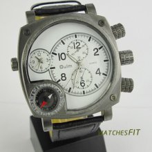 Oulm Unique Oversize 2 Time Zone Unisex Army Military Sport Pilot Quartz Watch