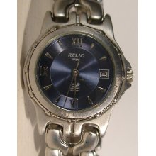 Oustanding Sporty Silver Tone Relic Blue Gray Link Band Ladies Watch Works (r1)