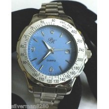 Paris Hilton For Men Rotating Bezel Blue Dial Day/date Deployment Band Watch