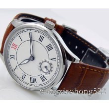 Parnis White Dial Roman Numbers Hand Winding 6498 Deep Brown Strap Mens Watch029