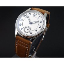 Parnis White Dial Special Hand Winding Watch 6498 Cow Brown Leather Strap Wl030