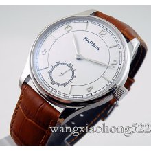 Parnis White Dial Special 6 Hand Winding Mens Watch 6498 See-through Back 012f